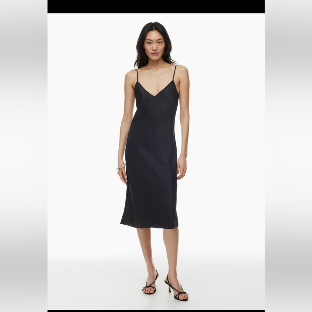 Aritzia Wilfred black satin midi slip dress